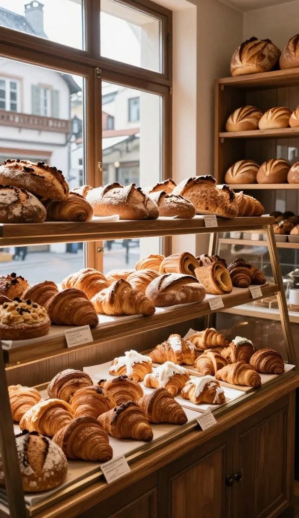 Vitrina de panes y croissants artesanales